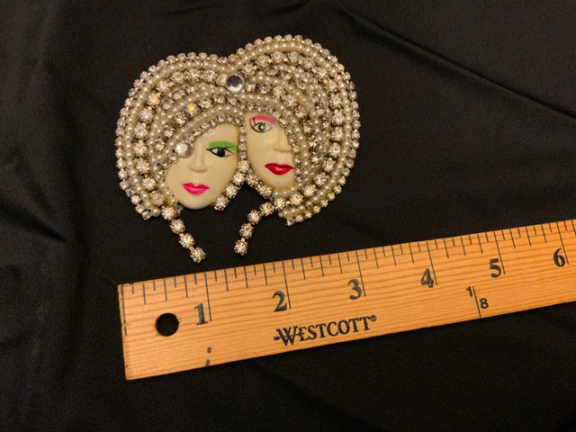 Vintage 2 Face Brooch