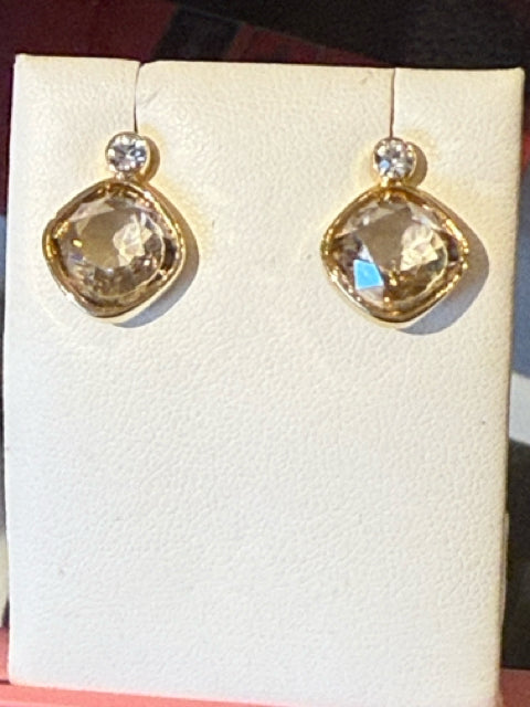 CZ Earrings Gold tone Bezel