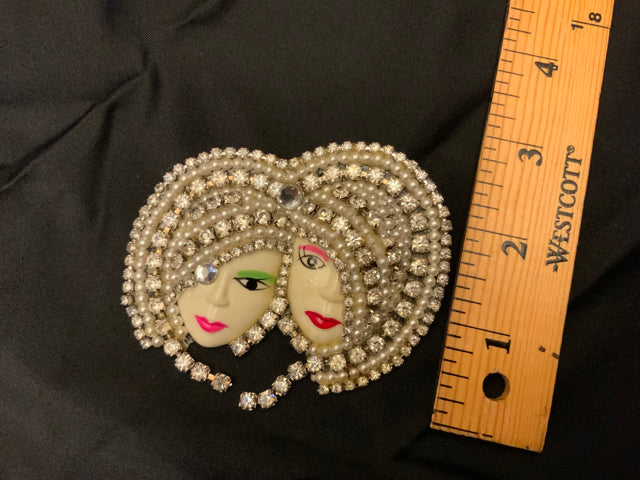 Vintage 2 Face Brooch