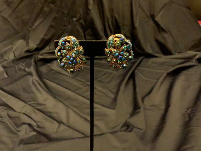 Vintage Clip on Blue Iridescent Earrings