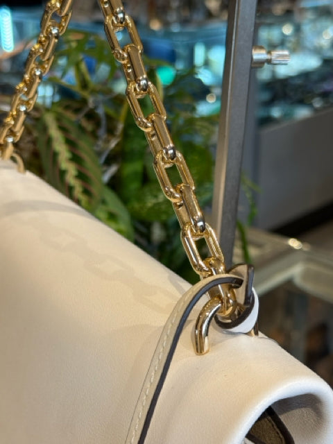 Michael Kors Hand Bag White Leather Gold Chain