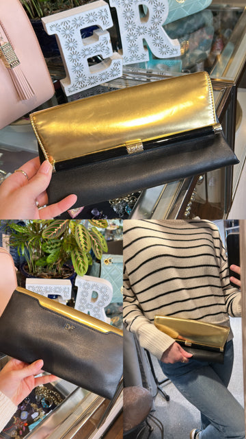 Diane Von Furstenberg Clutch Gold Black Handbag