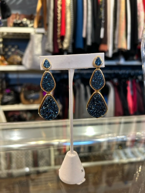 MARCIA MORAN 3 station deep blue dangle druzy Earrings