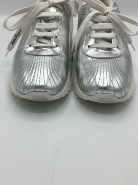 Sz 7 Salvatore Ferragamo Metalliv Silver Sneaker Shoe