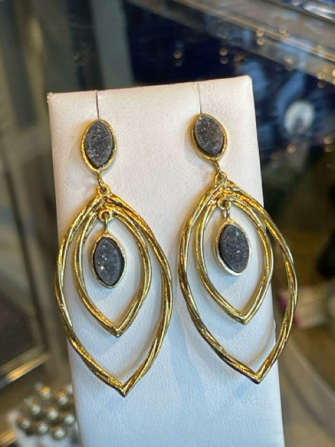 Marcia Moran Druzy Drop Earrings Gold Dangle