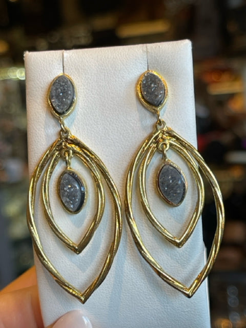 Marcia Moran Druzy Drop Earrings Gold Dangle