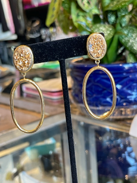 Marcia Moran Druzy Earrings Gold Dangle