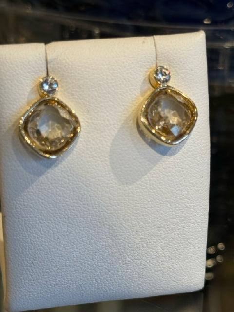 CZ Earrings Gold tone Bezel